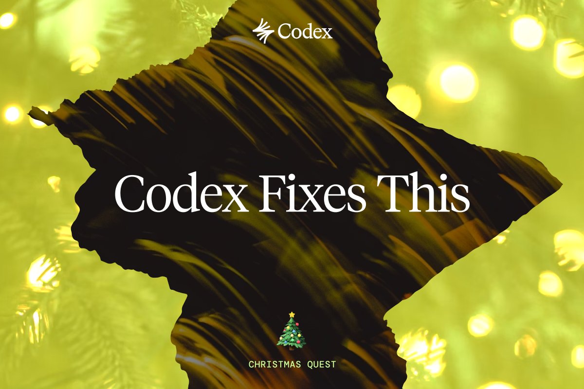 🎄 Codex Christmas Quest is Live!

<a href="/codex_pbc/">Codex</a> has launched its first-ever Christmas Quest, giving the community a simple way to join Discord and earn early roles.

👉Go-To Here: docs.google.com/forms/d/e/1FAI…
🔹Complete The Task
🔹Fill Out The Form
✔️done

🎁 Role Rewards:
🥇 Gold Tier:
