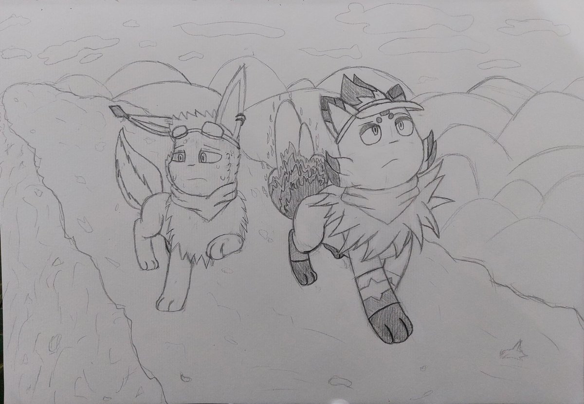Don’t have any new sketches this week, so here’s one I made during my service! (a few months old)

They seem to be exploring at the mountains!

Hope they aren’t afraid of heights! ^~^

(Both goobers belong to a friend on Discord!)

#sketchbook #Pokemon #Eevee #Zorua