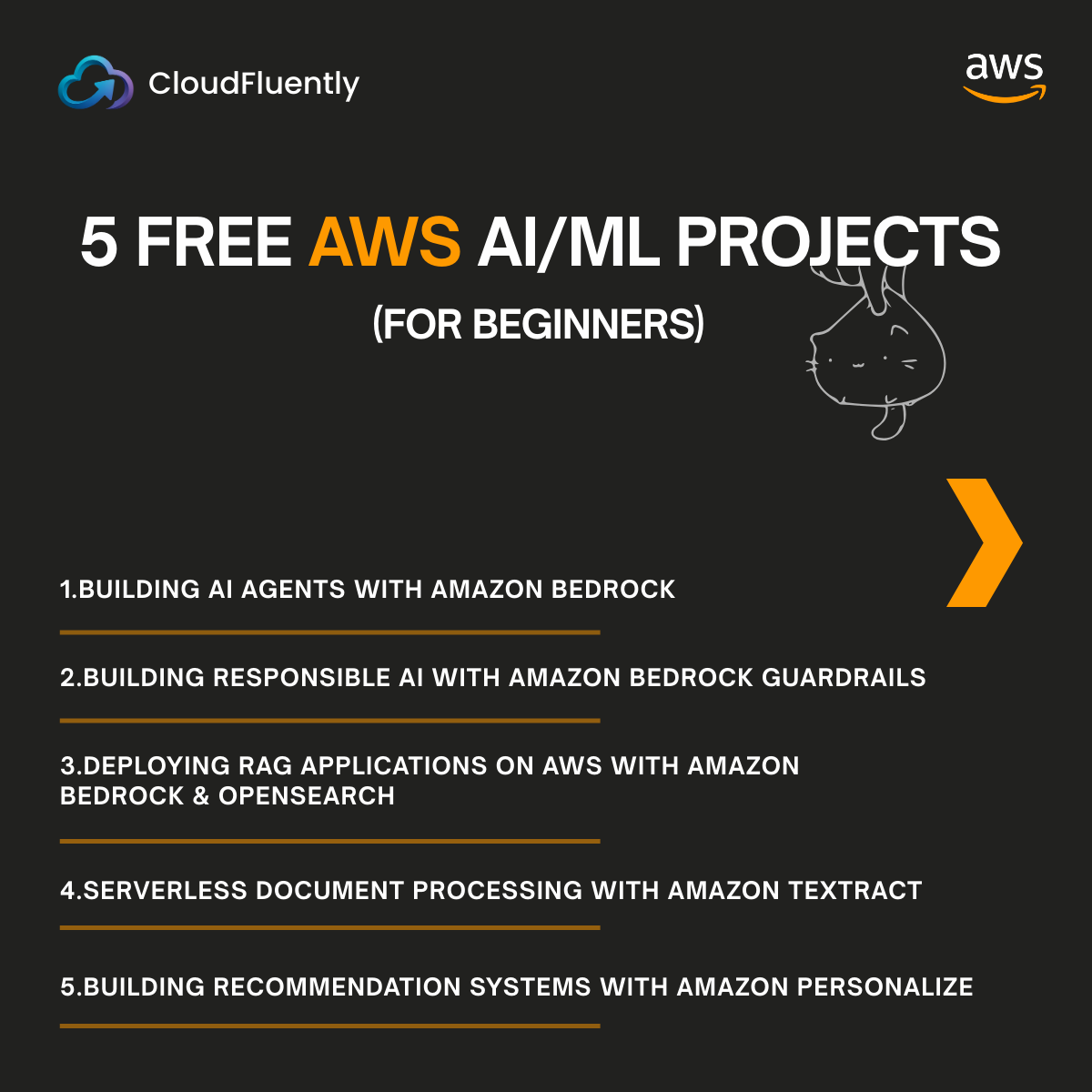 cloudfluently's tweet photo. 5 Beginner AWS AI/ML Projects released on @cloudfluently 

Check it out here: https://t.co/W9id6l0ZTr

Glaze on the creator -> @Hxlfed14 
Donate the poor -> @Hxlfed14 

Let's BUILD https://t.co/akR1aKBK4e