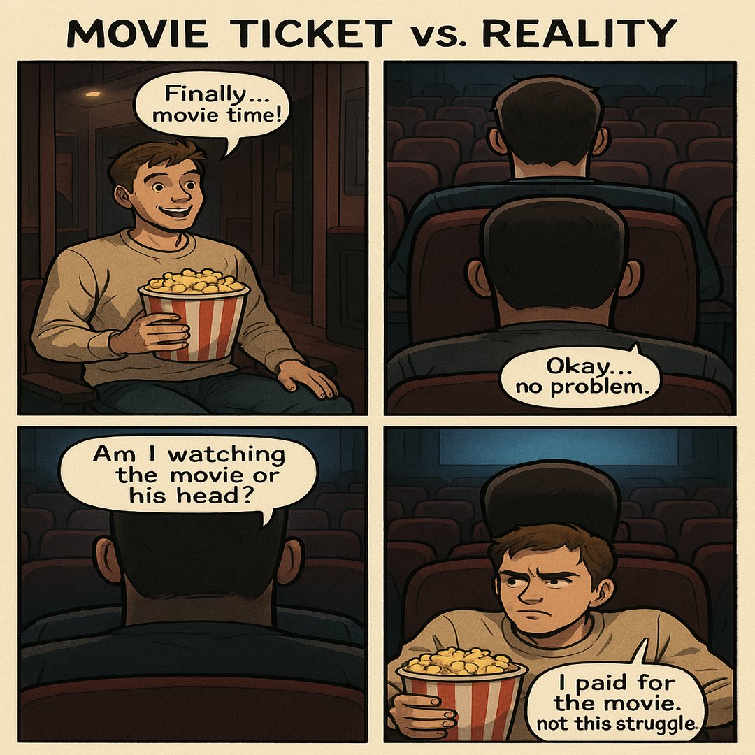 komiq_x's tweet photo. That moment when the movie is great,
but the view is not. 😭🎬
We’ve all been there.
#MovieTime #RelatableContent #CinemaLife #ComicHumor #TooReal https://t.co/KoxQFIns0d