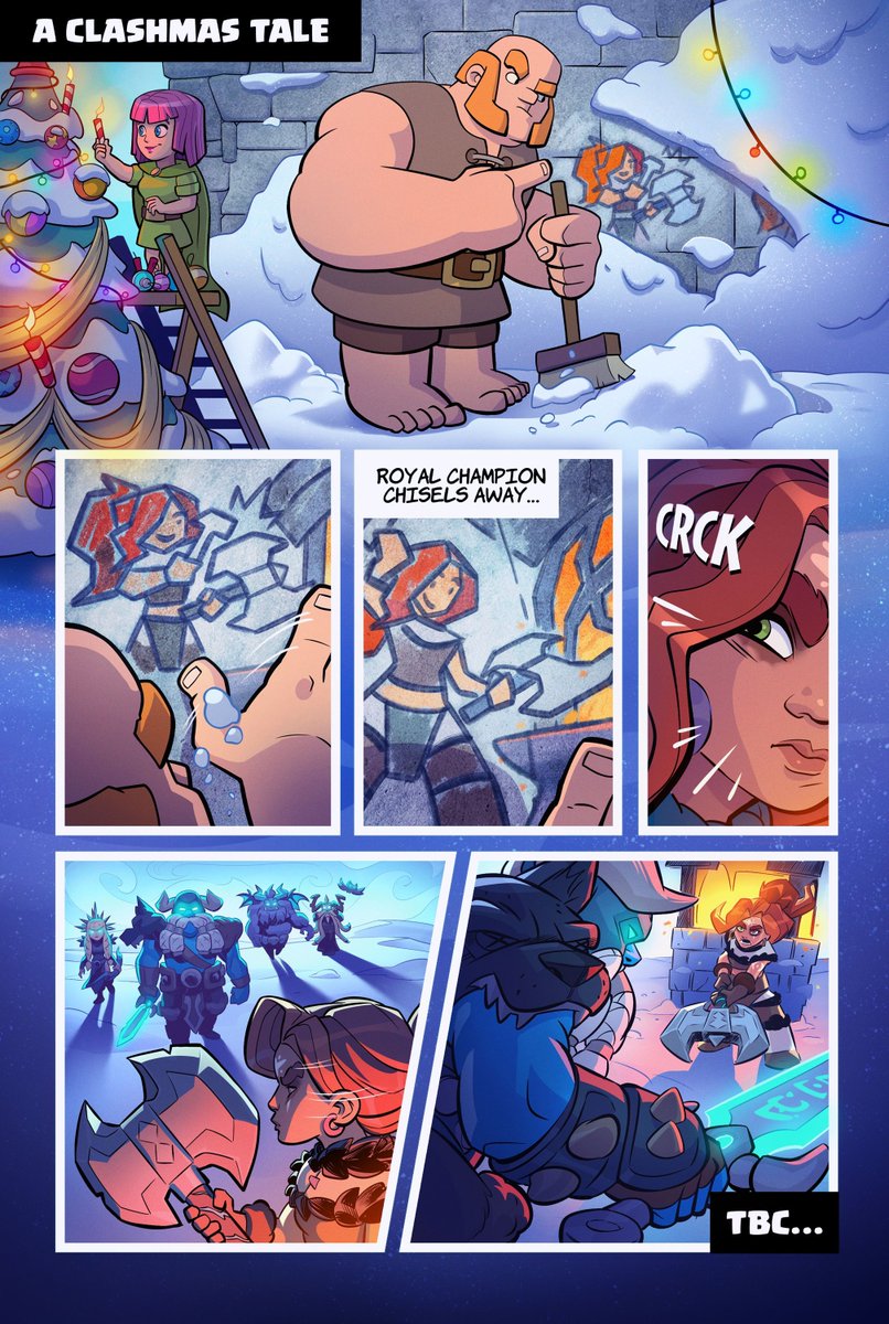 ClashofClans's tweet photo. A Clashmas Tale UncoveredWhen frost monsters threaten the village, one champion must forge her own destiny.
But will she swing her way to victory? Or fall prey to the freeze?! 
To be continued... https://t.co/RDJU9PjrlW
