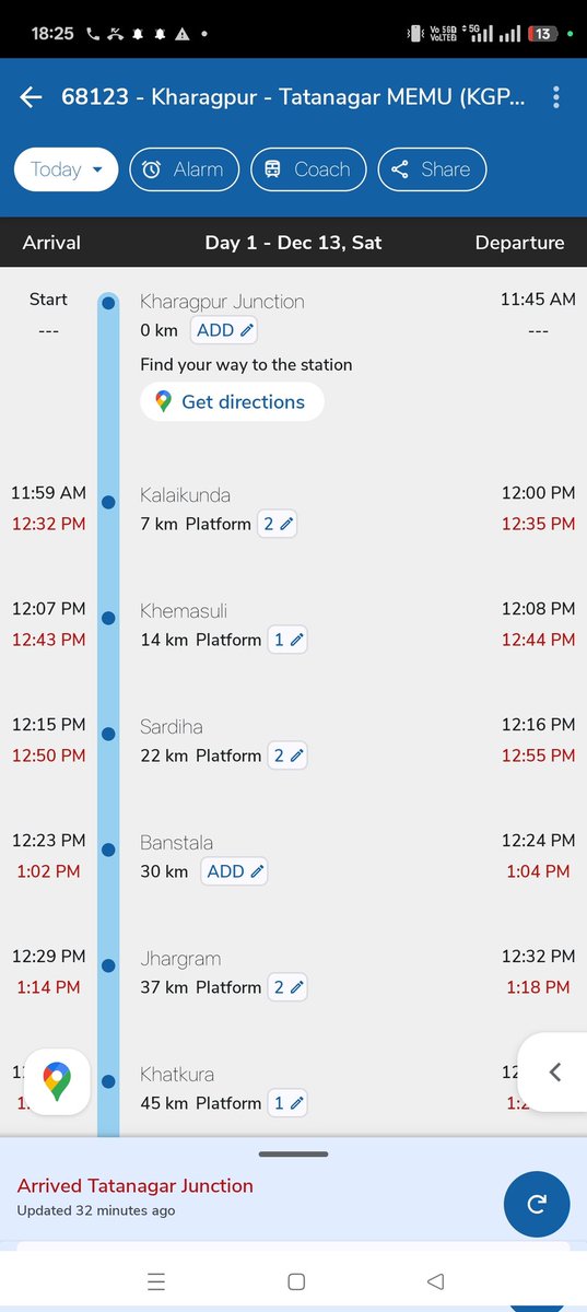 Priyajit11's tweet photo. 68123 Kgp - Tatanagar memu reached tata at 5:49pm instead of reaching 2:50pm all the train daily basis running long late time what is this? It's really a pathetic condition since long for almost all the train @DrmDrmkgp @RailMinIndia @GMSRailway https://t.co/1msY1Yo7u5