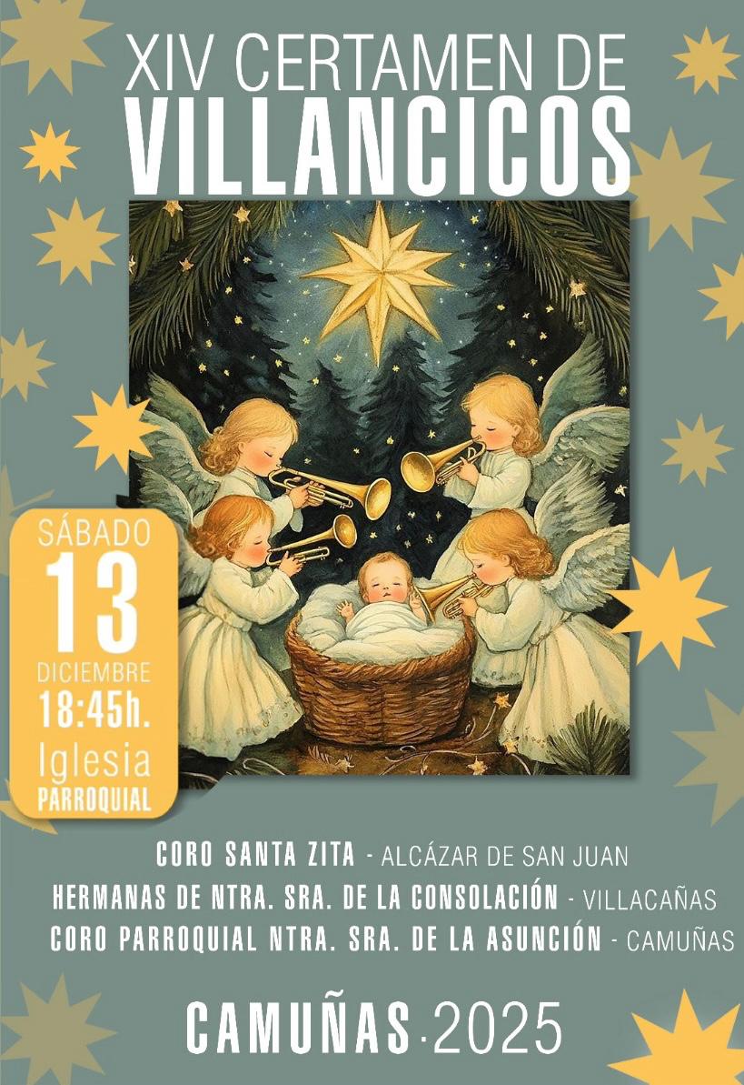 ¡No te pierdas esta tarde el certamen de villancicos!
La misa será a las 18:00 horas en la parroquia y a continuación el certamen que ya va por su XIV edición.