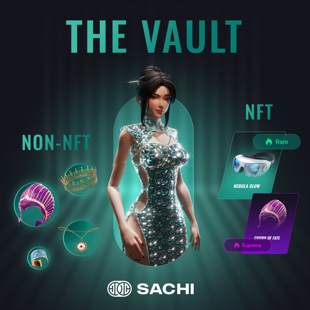 Join_SACHI's tweet photo. THE VAULT holds everything you own.

Two ways to keep it:
⭐️Mint it (NFT) → yours on-chain, tradable, forever.
⭐️Keep it in-game → locked to your account, use it instantly. https://t.co/99XClHR8TF
