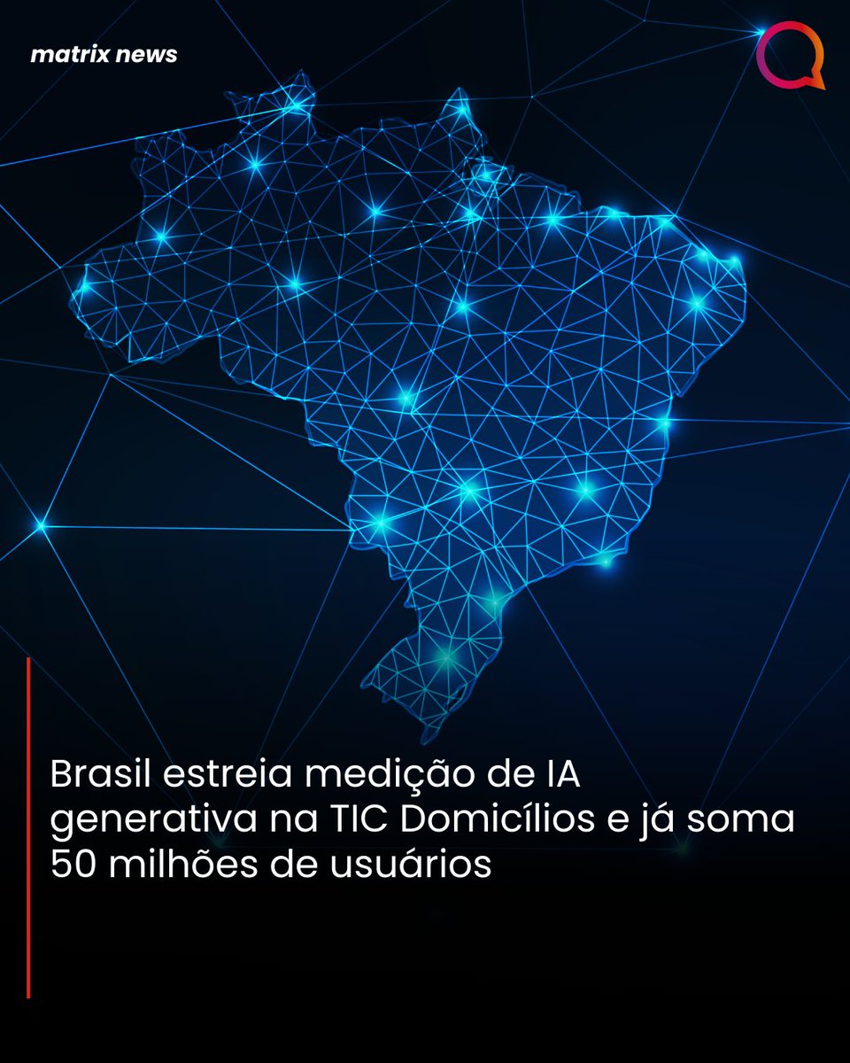 Matrix__go's tweet image. A TIC Domicílios 2025 mostra que a IA generativa já entrou de vez na rotina de muita gente no Brasil. 

#MatrixNews #IAGenerativa #InteligenciaArtificial #TransformacaoDigital #Inovacao #BrasilDigital