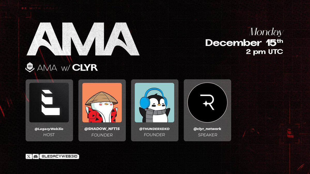 We're excited to announce our upcoming premium AMA with <a href="/clyr_network/">CLYR</a> 

CLYR building the first decentralized service hub for Web3, connecting projects with verified providers while ensuring transparency, trust, and efficiency.

Product: A simple and consumer-friendly platform