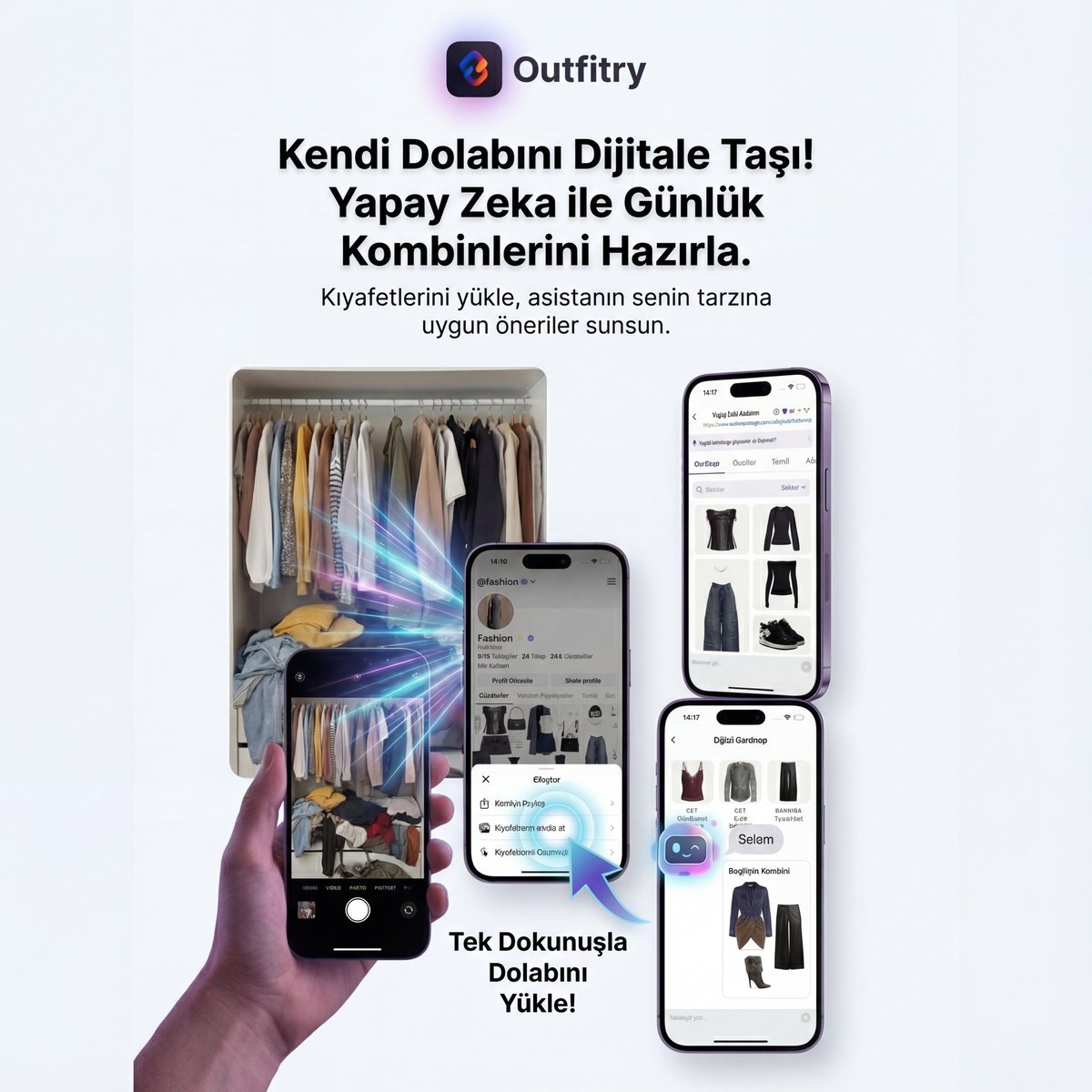 outfitryapp's tweet photo. �� Yapay Zeka ile Dolabını Keşfet: "Ne Giyeceğim?" Derdine Son! ✨
​Dolabının önünde saatlerce düşünüp "Hiçbir şeyim yok!" dediğin o anları biliyoruz. 😩 Ama gerçek şu: Dolabın boş değil, sadece uygun kombini göremiyorsun!
​İşte bu yüzden Outfitry var! 🚀 https://t.co/g4ZhPXniZ7