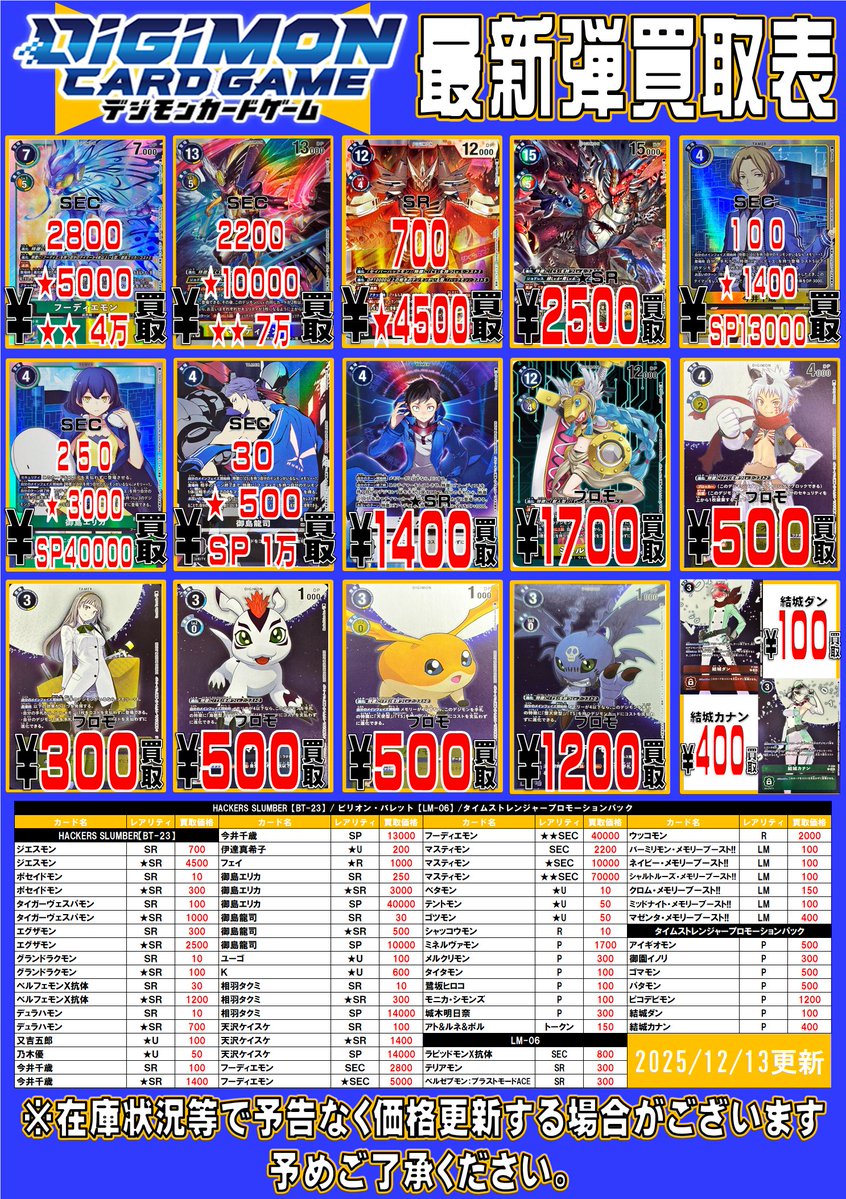 デジモンカード買取価格更新しました!! 白峰ノキア SP 10万