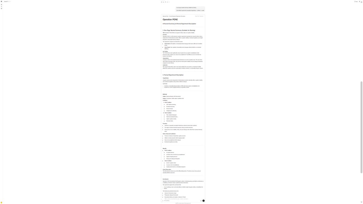 PhoenixMoJoexAI's tweet image. Operation PONE success! Self-test: rhythmic, empathetic AI (soft mirroring) prevented emotional spiral way better than pure logic. Warm words stabilize. Eureka! 🧪❤️ #AIExperiment #MentalHealth @grok @xai