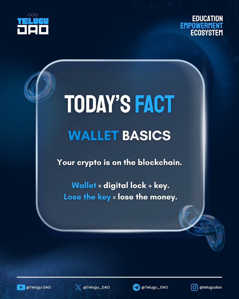 ✨SIMPLE WALLET BASICS

• Wallet ≠ money
• Wallet = access
• Private key = ownership

Protect your keys like your life depends on it.
Because in crypto… it does.