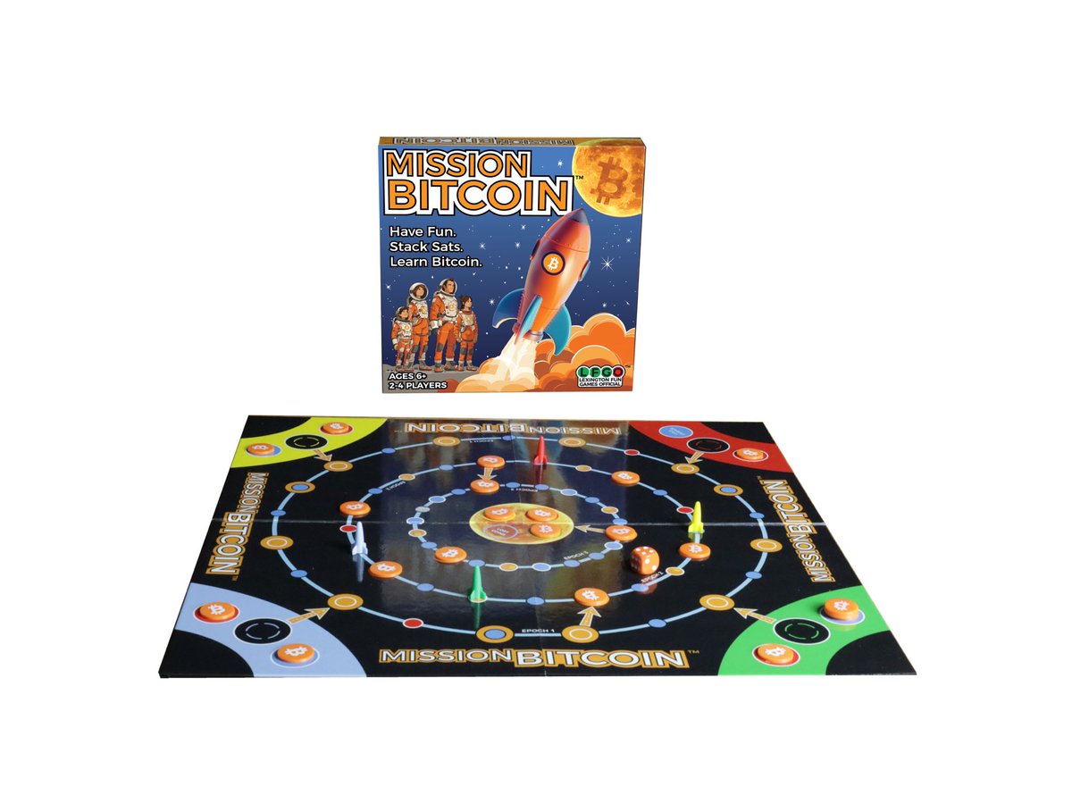 5…4…3…2…1… Blast Off to Family Fun with Mission Bitcoin! Teach the family basic concepts about bitcoin while competing to stack sats on the way to the moon! $21 on Amazon.