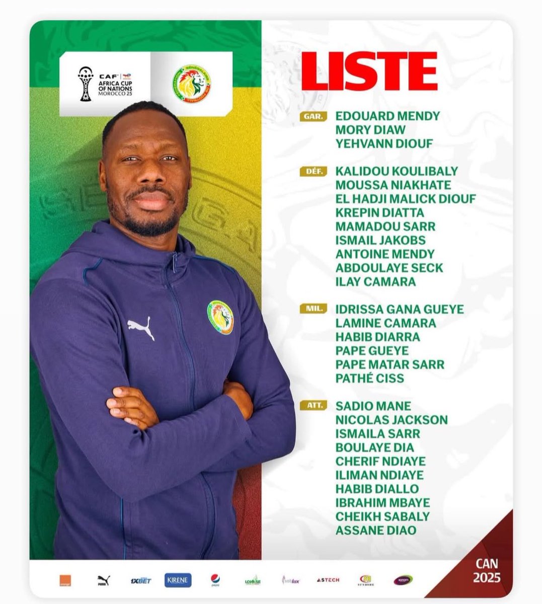 قائمة منتخب السنغال المستدعاة للمشاركة في كأس أمم أفريقيا 2025 