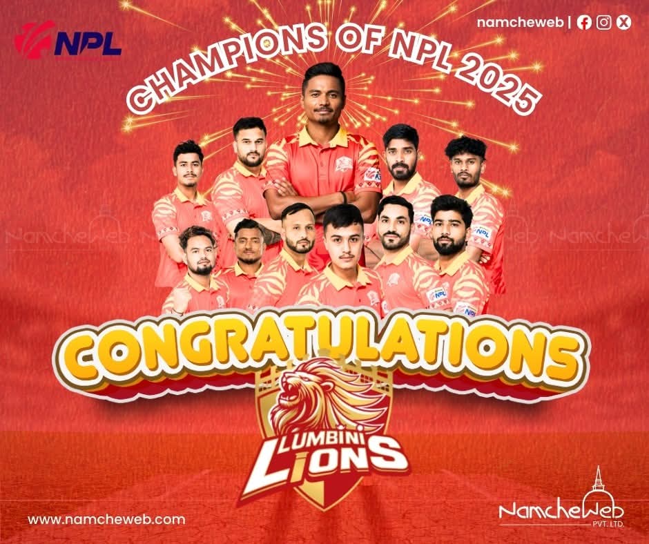 NamcheWeb's tweet photo. Congratulations to Lumbini Lions, the winners of NPL Season 2 🏆❤️
#lumbinilions #champions #namcheweb https://t.co/U51UDlOsT6