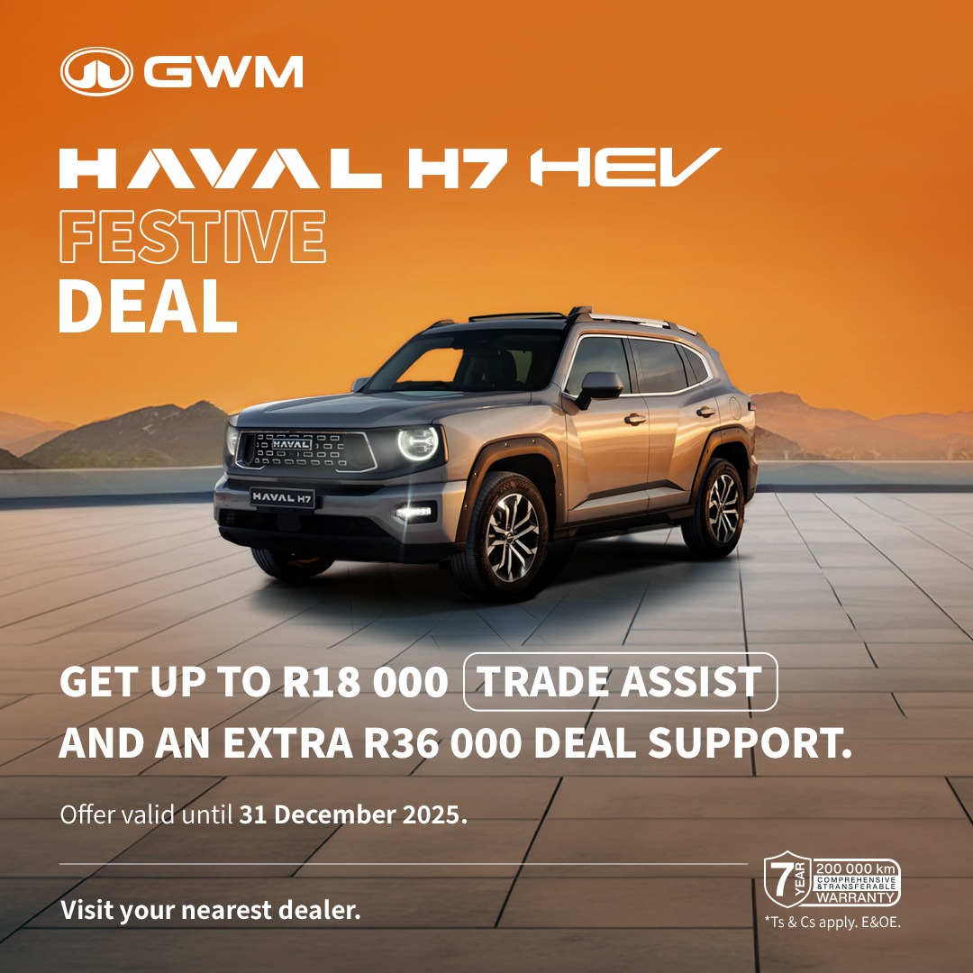 gwmsouthafrica_'s tweet photo. Step into the future with the GWM Haval H7 HEV.
Save big with R18 000 Trade Assist + R36 000 Deal Support. Valid until 31 December 2025.
#HavalH7HEV
#FestiveDeal
#GWMSouthAfrica
#WriteYourOwnStory https://t.co/06lRCDELri