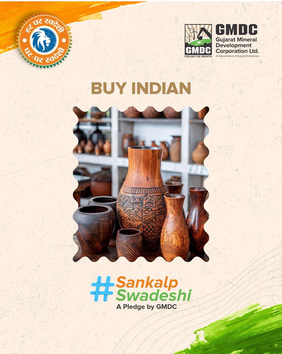 OfficialGMDC's tweet photo. By choosing Indian in our daily lives, GMDC is turning intent into action. A simple pledge that supports livelihoods and self-reliance.

#Sankalpswadeshi #GMDC #ChooseIndian #MadeInIndia #SupportIndian https://t.co/qY5NQk4C0u