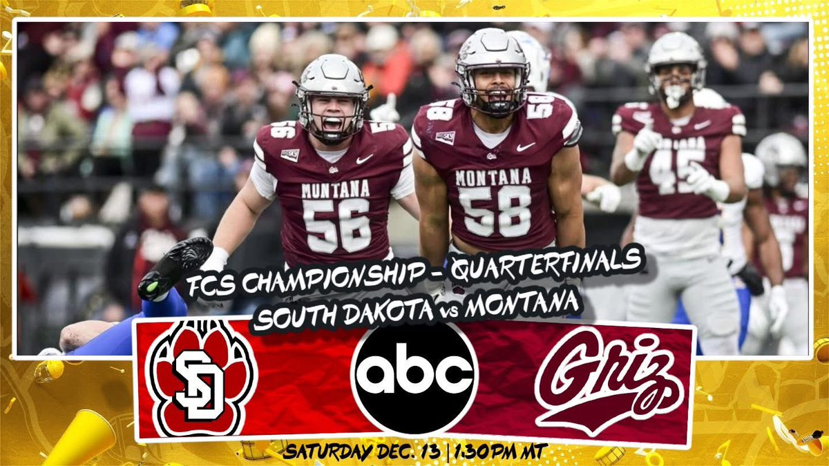 abekurien's tweet photo. It is Game Day!  The University of Montana Griz will be playing South Dakota on abc nationally at 1:30pm mountain time.   I will be running Camera 1 for the game and will be covering game play on the left side of 50 yard line.  Tune in and enjoy the FCS Quarterfinal game! https://t.co/MOz4uDXywZ