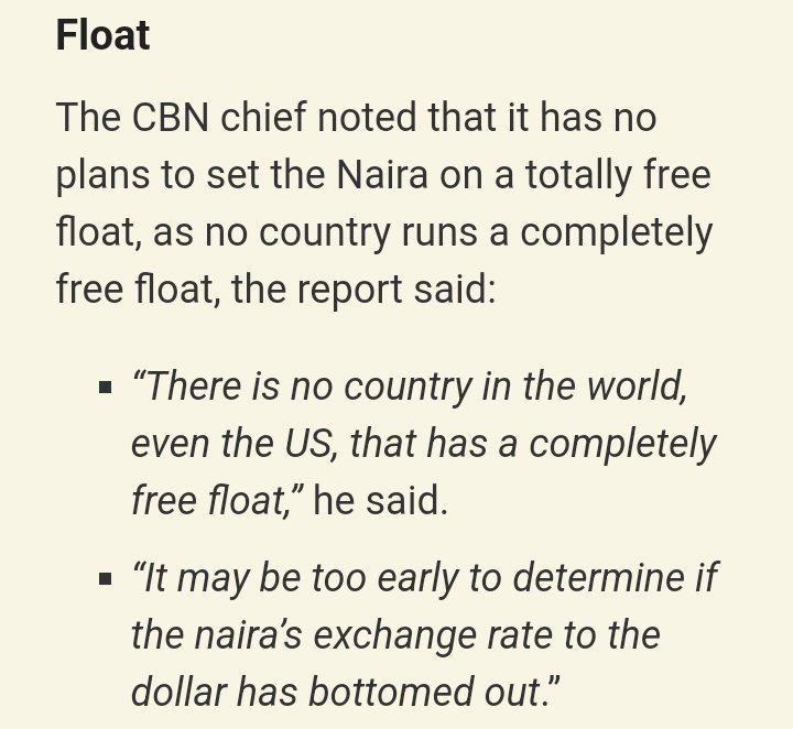 This was CBN clarifying what it was doing as far back as June, 2023.
But you were too busy floating between pots of Amala, gbegiri and ewedu in your kitchen, to follow the news.
It's not too late you can still read up on a "managed float" is.
