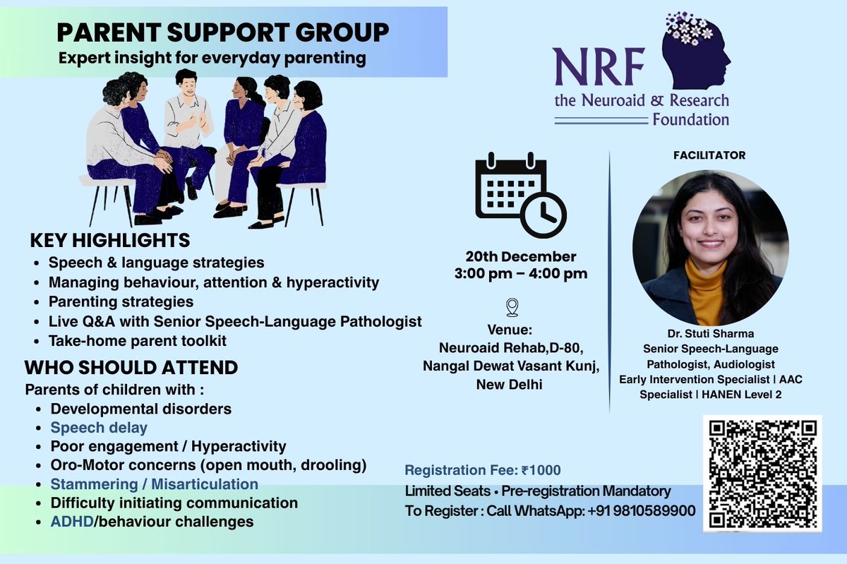 The_NRF's tweet image. ✨A helpful session for parents of children with 🗣️⏳ speech delay, hyperactivity, or behavioural challenges .

Click here to register now 👇
docs.google.com/forms/d/e/1FAI…

neuroaid.in

#parentsupportgroup #speechdelay #ChildSpeechTherapy #speechlanguage  #hyperactivity