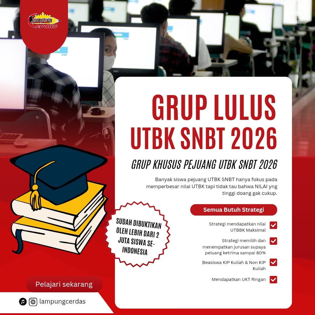 HAI HAII TEMEN-TEMEN PEJUANG SNBT🙌🏻✨
Gak terasa UTBK SNBT sebentar lagi 🔥
Lumayan banyak hal yg harus dipersiapkan tapi kamu jangan khawatir..
Aku udh buatkan grup khusus untuk sekolah kita supaya dapat strategi lulus UTBK SNBT 2026 secara Gratis dari Lampung Cerdas..