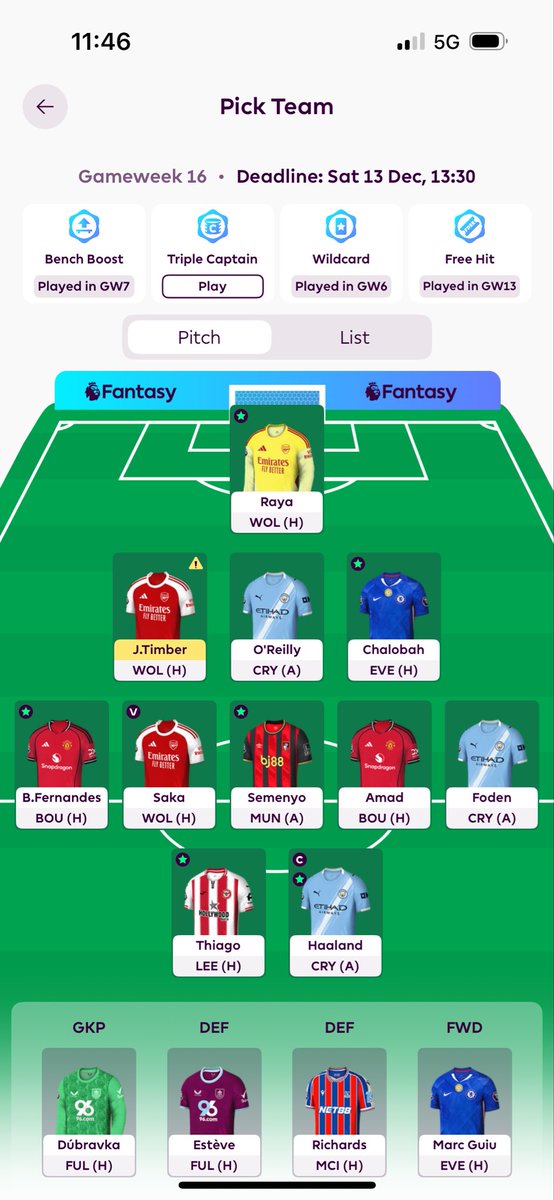 🔐 GW16 team reveal

Mateta ➡️ Thiago
Gakpo ➡️ Foden

Good luck everyone! #FPL #FPLCommunity