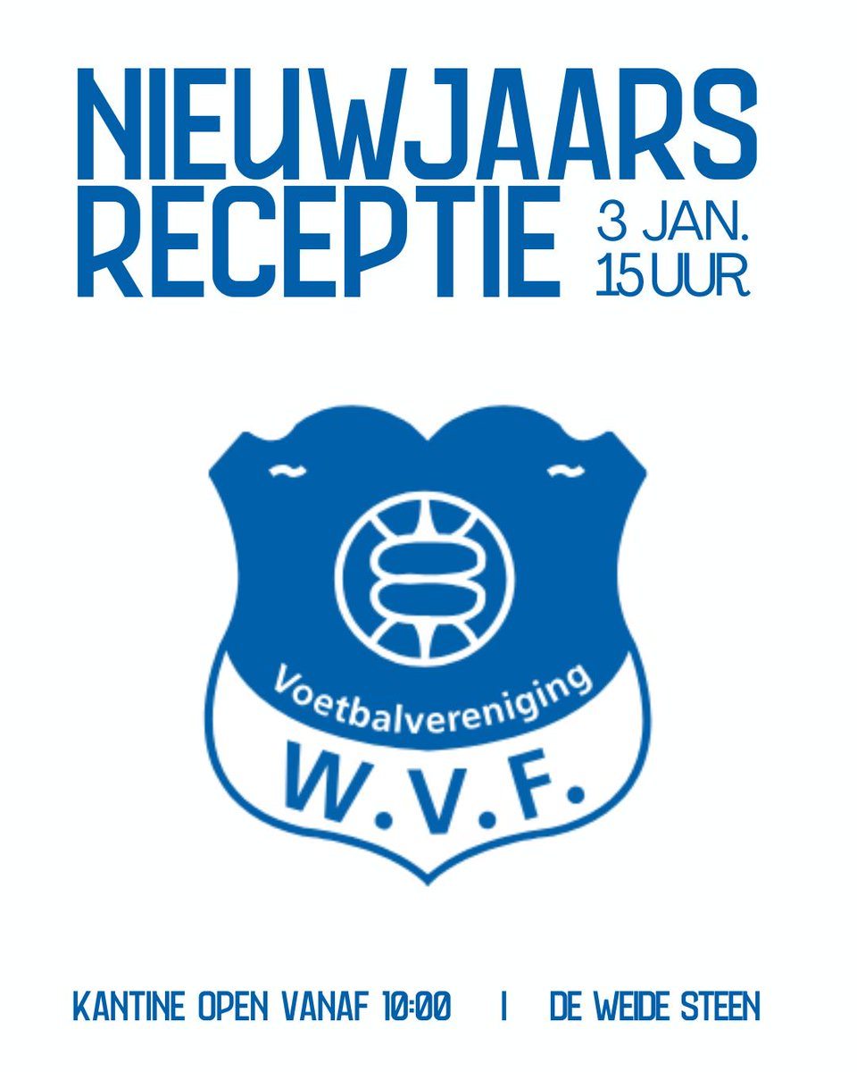 vvwvf's tweet image. Op zaterdag 3 januari 2026 zal de jaarlijkse nieuwjaarsreceptie plaatsvinden. In de ochtend en begin van de middag spelen verschillende selectieteams een onderling toernooi. Aansluitend om 15:00 start de nieuwjaarsreceptie. Tot dan!
