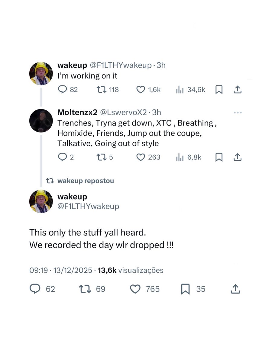 DBL0ARCHIVE's tweet photo. F1lthy responds to a fan asking for community grails such as ‘Homixide’, ‘Tryna Get Down’ &amp; ‘XTC’:

“This only the stuff yall heard, we recorded the day WLR dropped!” https://t.co/Rs8Y5i32Mh