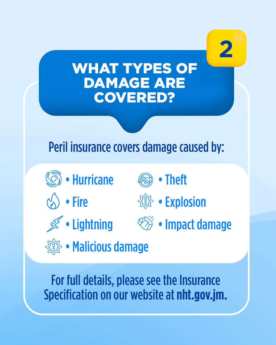TheNHT's tweet photo. Your Peril Insurance questions, answered!
Discover what’s covered, how to document your loss, and how to submit your claim, even if you’re overseas.
 
Visit https://t.co/O3tcgDVnwi for more details.
#NHTJamaica #PerilInsurance https://t.co/sNMkyEeUyI