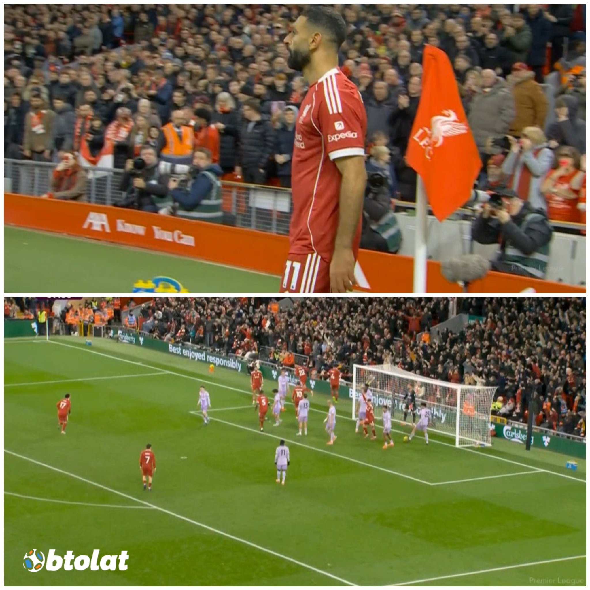 إيكيتيكي يسجل الهدف الثاني برأسية مباغتة بعد أسيست عالمي من محمد صلاح الذي جاء من ركنية متقنة 