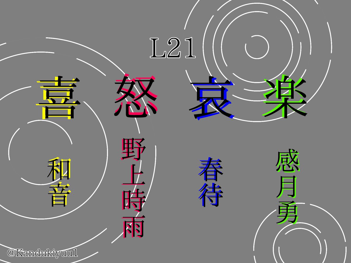 #文学フリマ京都
#文学フリマ京都10
サークル名：L21
合同誌テーマ：喜怒哀楽
喜：和音
怒：野上時雨(<a href="/no_sigure/">時雨</a> )
哀：春待
楽：感月勇(<a href="/Kandukiyuu1/">感月 勇/Kanduki yuu</a> )
この4人で1冊の本を作っています。
当日まで少しずつ、4人や作品の紹介もしていこうと思っています。
よろしくお願いします。
