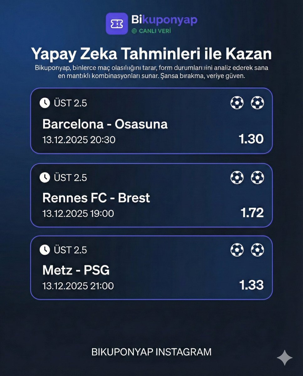 bikuponyap's tweet photo. 🎯 Günün Yapay Zeka Kuponu 🎯
💰 Toplam Oran: 3
🤖 Bikuponyap AI Analizi

#iddaa #bahis #futbol #bikuponyap @bikuponyap https://t.co/APdzgN4Bm6