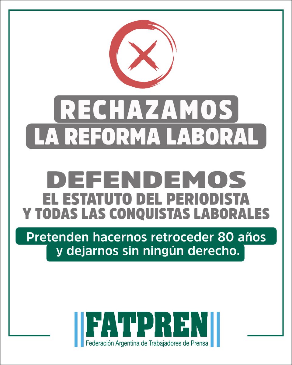 #Neuquén con la #ReformaLaboral van por nuestro estatuto #Ley12908 para obligar a les trabajadorxs de #Prensa a negociar por empresa, terminar con el CCT para cambiar la jornada laboral y las prerrogativas especiales de #LibertadDePrensa que nos amparan 
#LucharGarpa
#marchamos