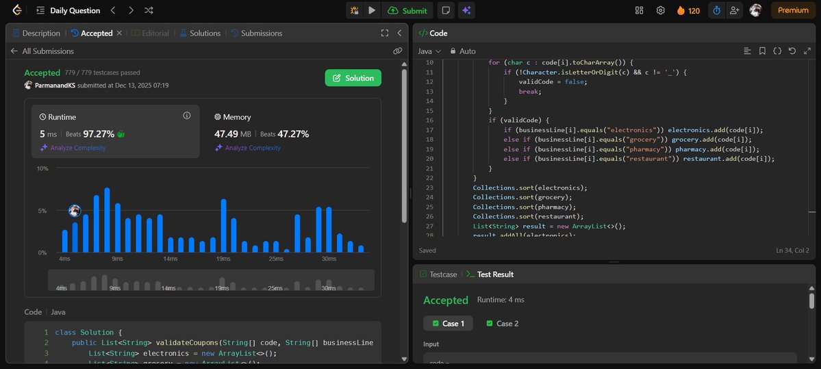 ParmanandKS's tweet image. 📚 Day 147 of learning DSA with @kunalstwt 
Today's topic: 2 DSA Problems on @LeetCode 
📌 Key takeaway: Mini Parser, Coupon Code Validator
🧠 Feeling: Motivated

Here’s what today looked like 👇
#DSAwithKunal #LearnInPublic #100DaysOfCode
