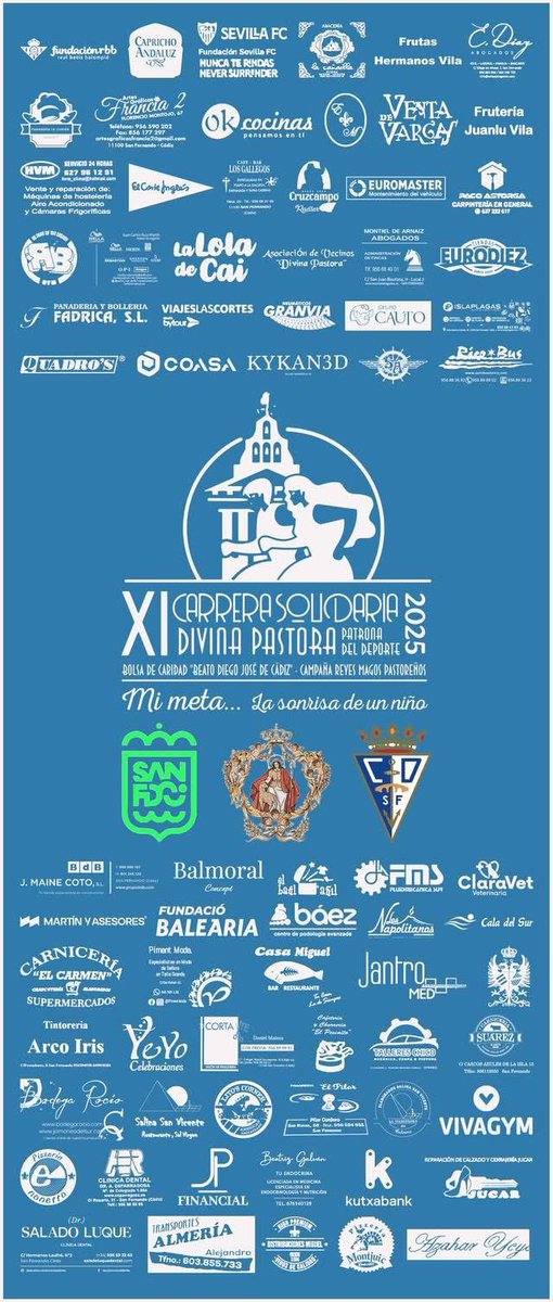 Disfrutemos mañana de esta gran fiesta que supone la XI Carrera Solidaria Divina Pastora C.D. San Fernando 1940 y juntos crucemos esa Meta #porlasonrisadeunniño.
Nuestro agradecimiento a todas estas firmas por su colaboración.