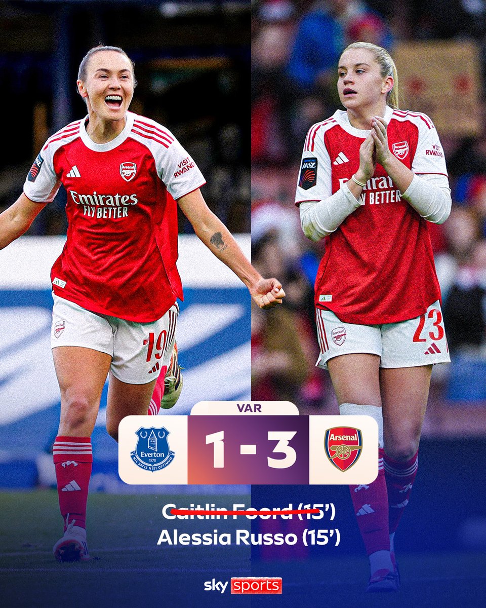 Caitlin Foord finished the scramble, but Alessia Russo was awarded Arsenal's second goal against Everton on her 100th WSL appearance after goal-line drama 🤯