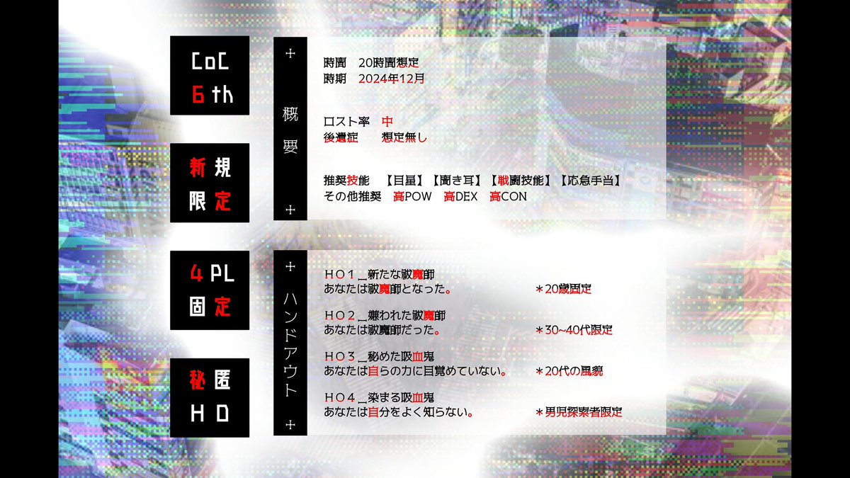 CoCシナリオ #クトゥルフ神話TRPG │ CoC6 長編4PL / 秘匿HO