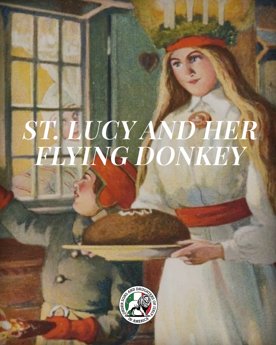 Sons_of_Italy's tweet image. In Sicily, Veneto, and Lombardy, Santa Lucia is a cherished holiday figure. On the night of Dec 12, kids leave cookies, coffee, and carrots for Santa Lucia and her flying donkey, who bring small gifts before dawn on Dec 13. 🎁🐴✨

#SantaLucia #ItalianTraditions #NataleInItalia