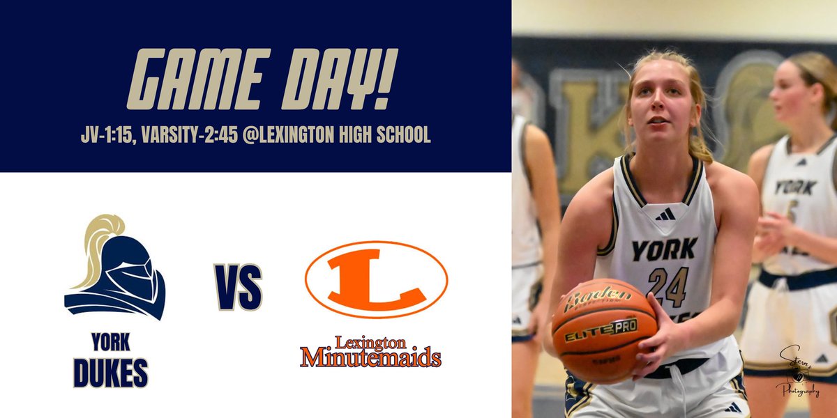 YorkDukeGBB's tweet image. The Dukes looks to finish the week strong in Lexington! JV tips at 1:15, followed by Varsity at 2:45. Go Dukes!