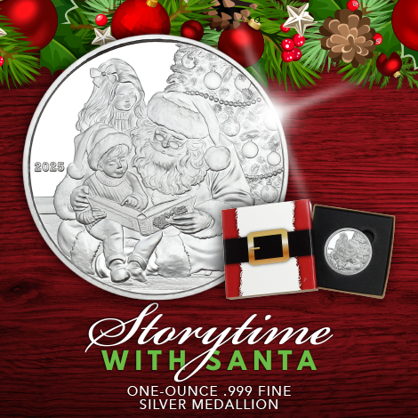 Santa Claus is well-known and loved all the way to the North Pole and back! Featuring the jolly old elf himself is our 1oz silver bar or round. Choose Santa's Nicknames or Storytime with Santa; both are brand new exclusive designs in 2025! Take a look >> bit.ly/3JTTaJl