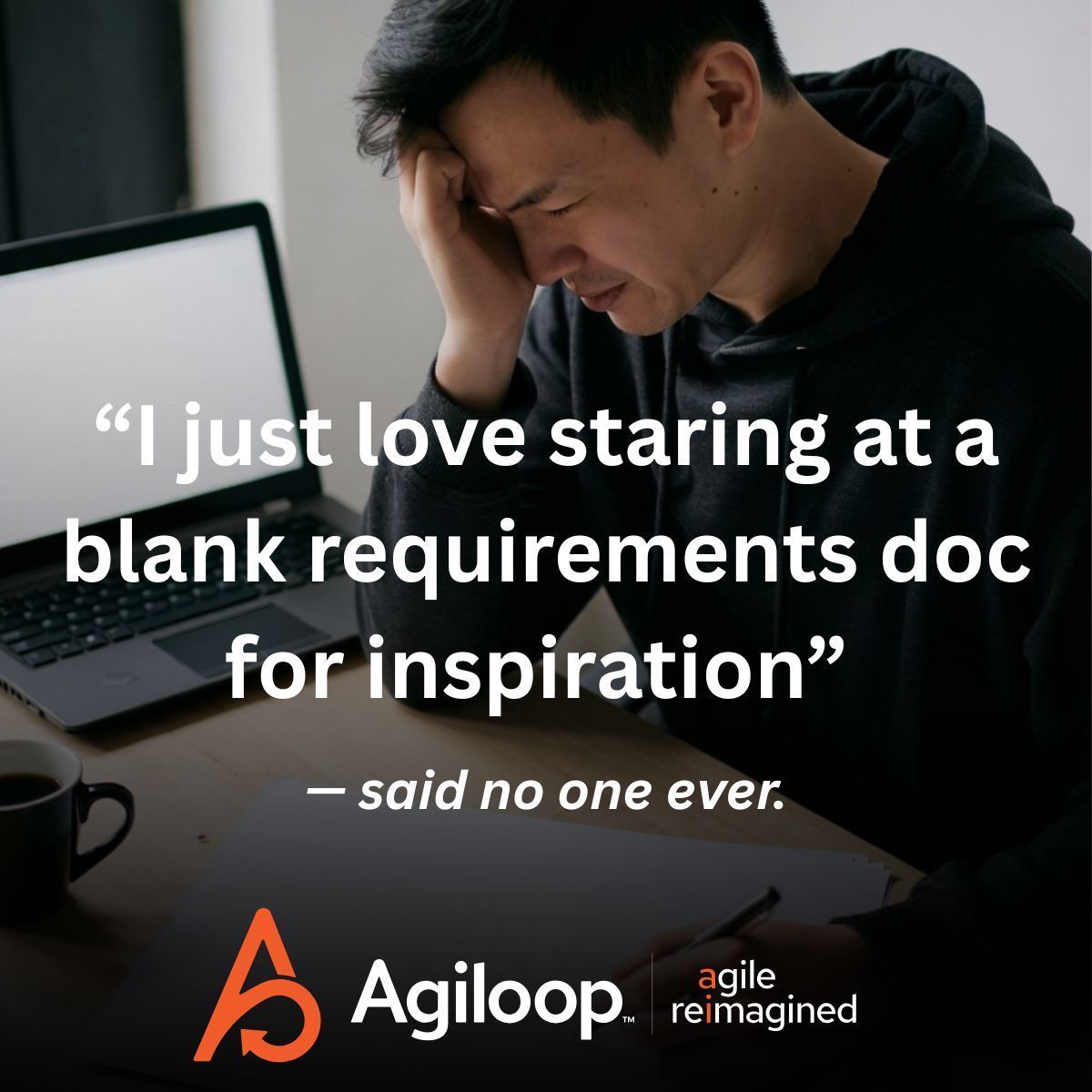Agiloop_AI's tweet photo. Agiloop rescues you from the blank-page blues: interrogate → full spec → stories → estimates — no more staring contests! 📄✨ Early Access soon – sign up now! First 1,000 get one month of Pro free → https://t.co/zraOeHHsaK 
#SaidNoOneEver #NoMoreBlankStares #Agiloop #AI https://t.co/a46KaNswt0