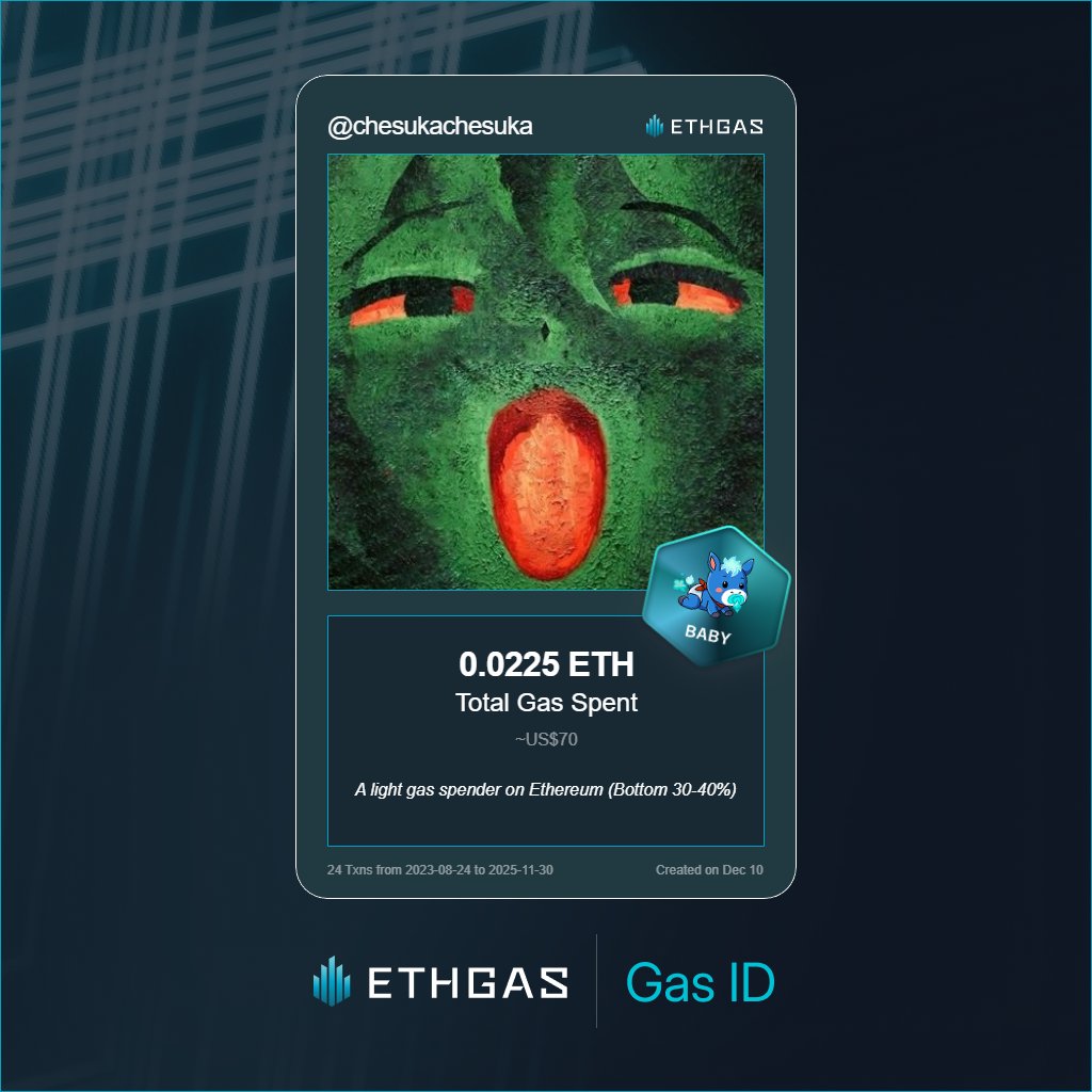 Just unlocked my Gas ID via ETHGas 🪪

I'm a Baby Jack with 0.0225 ETH spent on gas since Beacon Chain - now fueling my climb to the Gasless Future and earned 4 Beans already. 

Reveal yours at ethgas.com/community/gas-…