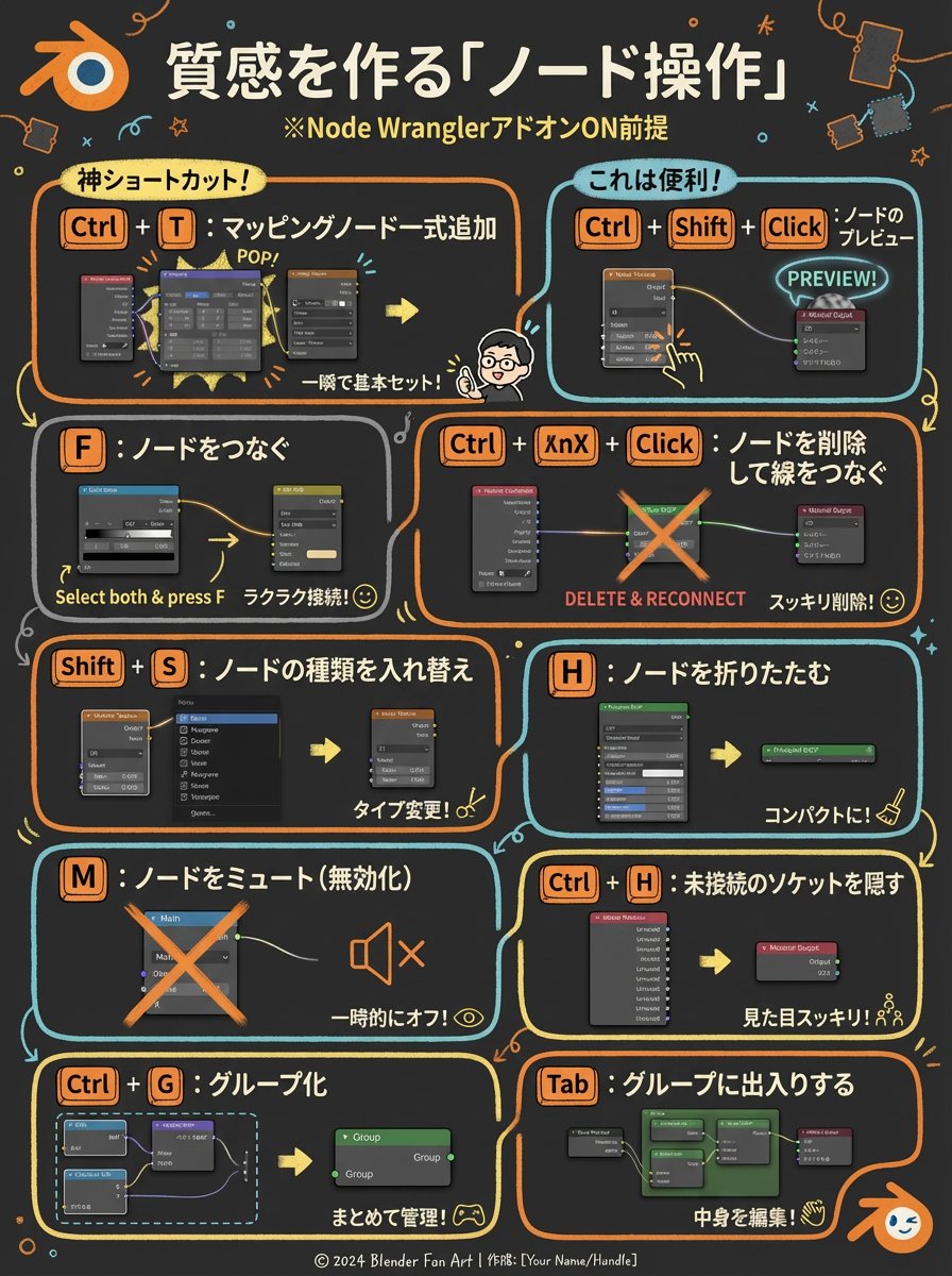 Node0ページ Blenderショートカット100本ノック DAY 8 / 10 🎨 Node Wrangler