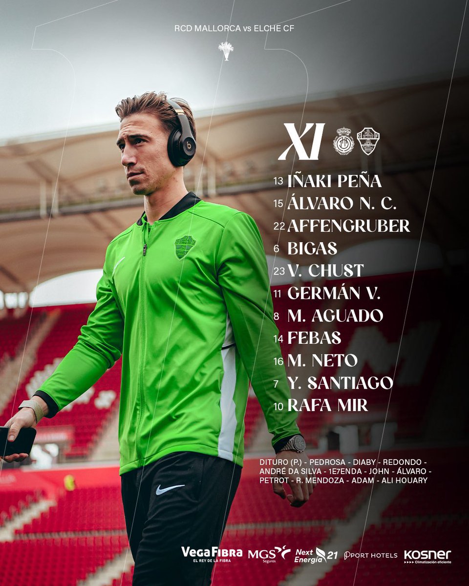 DeportesCOPEelx's tweet photo. YA tenemos once del #ElcheCF:

✅ Yago de Santiago y Víctor Chust TITULARES.

❌ Álvaro Rodríguez y André da Silva SUPLENTES. https://t.co/X6lO4NIyD6