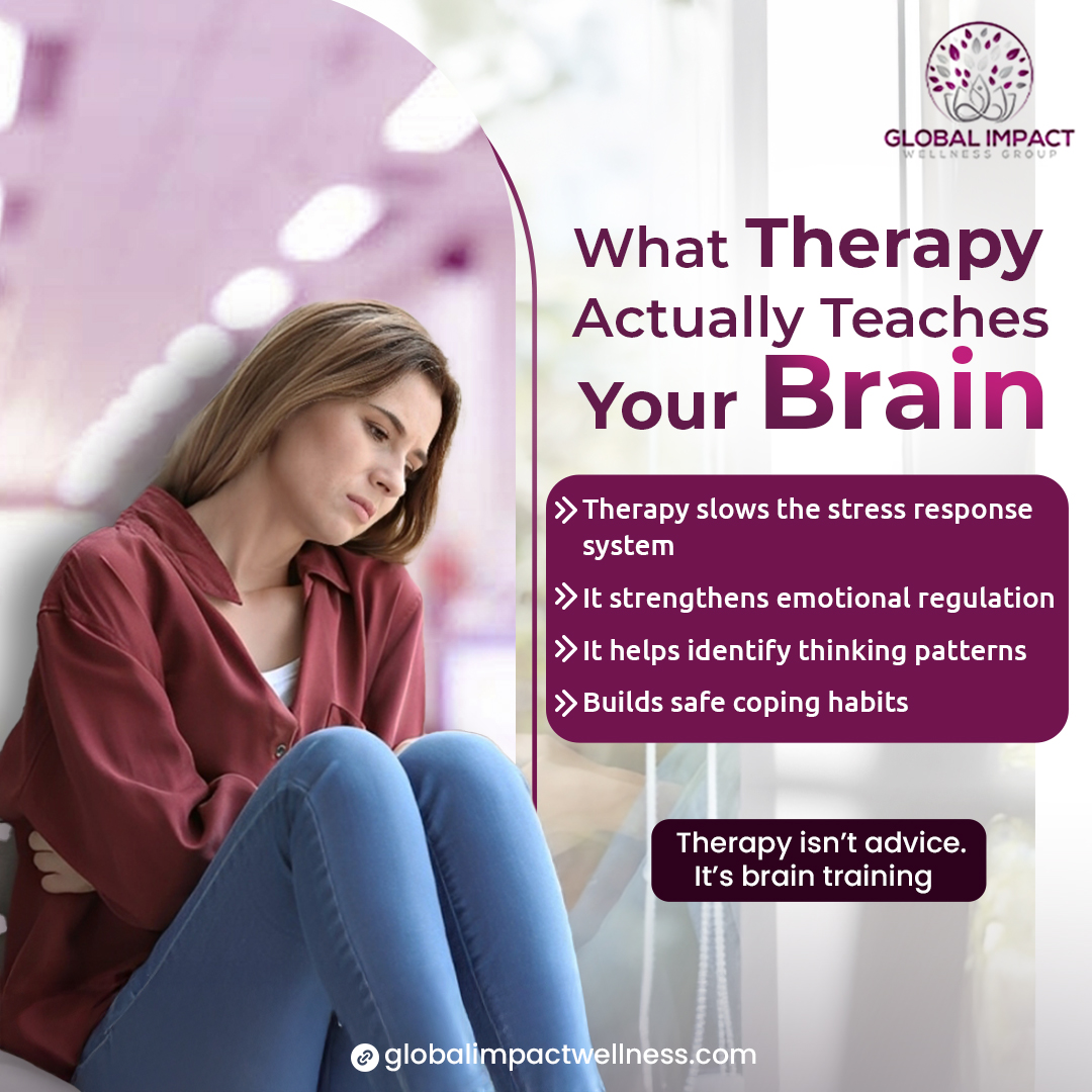 twtglobalimpact's tweet image. Most people think therapy is just talking.
But therapy actually trains your brain—calming your stress response,strengthening emotional regulation, and helping you notice patterns that run on autopilot.
It’s not advice.
Follow @globalimpactwellness
#TherapyEducation #BrainTraining