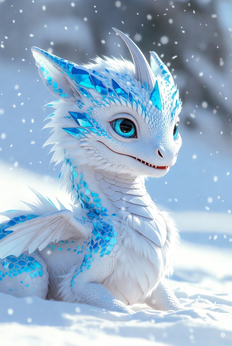 Cute snow dragon.  You won't want to see it when it's grown up. :) by <a href="/grok/">Grok</a> imagine

#aiart #dragon #cute
