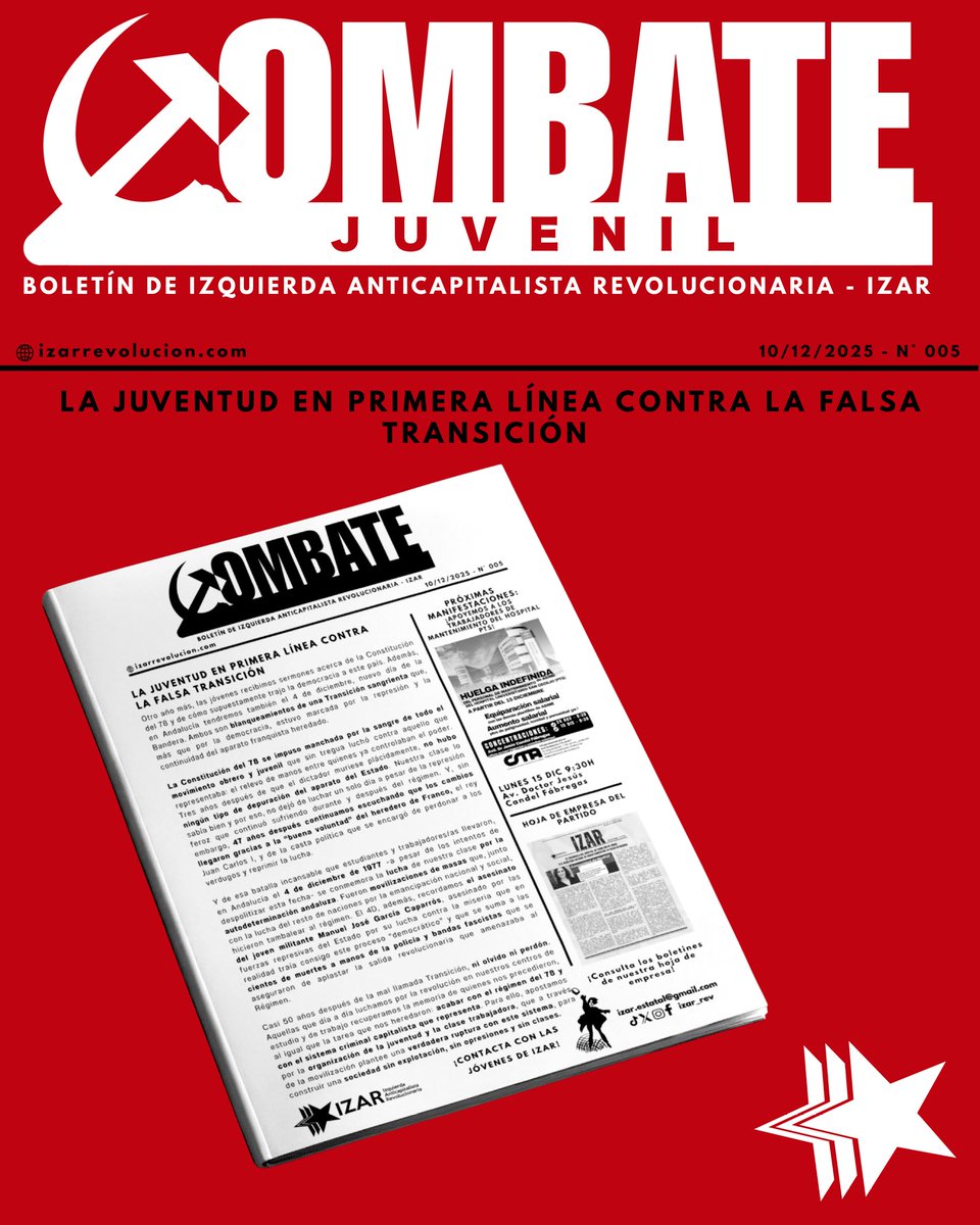 📄🚩 COMBATE JUVENIL 005| LA JUVENTUD EN PRIMERA LÍNEA CONTRA LA FALSA TRANSICIÓN

➡️ 005 - La juventud primera línea contra la falsa transición 

Puedes acceder y descargarlos en izarrevolucion.com o bien obtenerlos en físico por nuestros/as militantes.