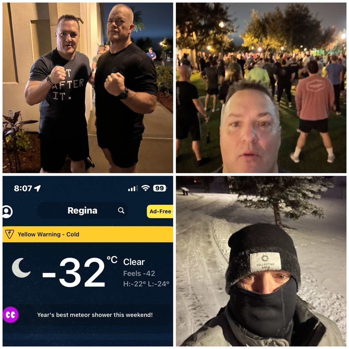 What a difference a few days make. Monday in Orlando, training outdoors, to Friday back home, still training outdoors but a bit colder! #norockyeffect #getafterit #muster23