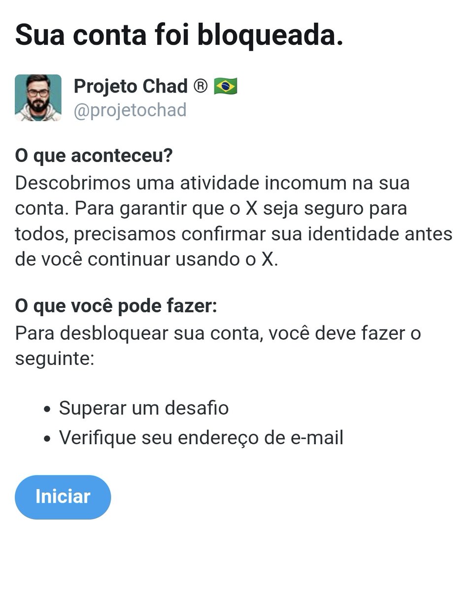 A minha conta foi banida sem explicação. Provavelmente denúncia, pra variar. Quem puder me ajudar com um RT, indicação ou odio gratuito, agradeço. A saga continua! Obrigado.