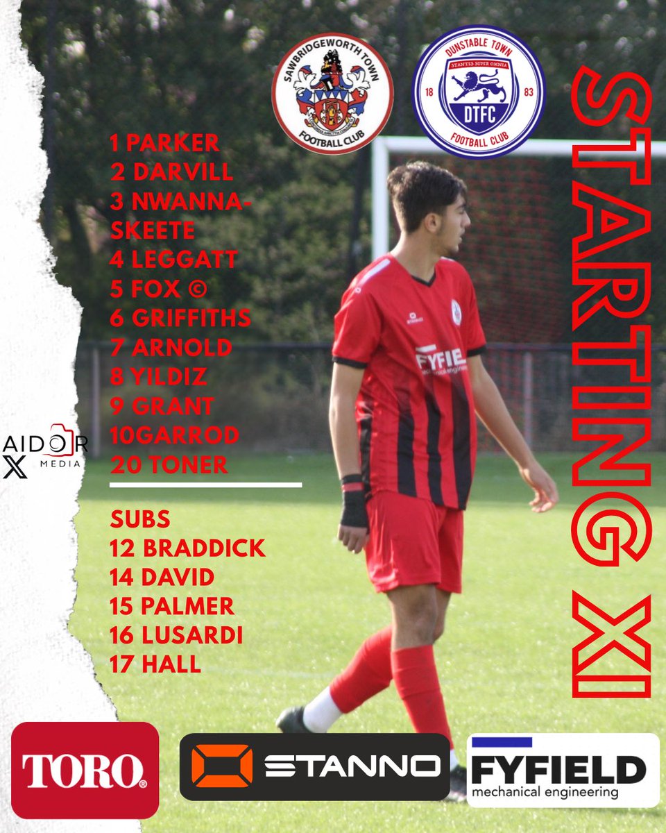 Your starting line up for today’s game against <a href="/DunstableTownFC/">Dunstable Town FC #tOWNtogether</a> in the <a href="/SSMFLOfficial/">Spartan South Midlands Football League Official</a> 🔴⚫️