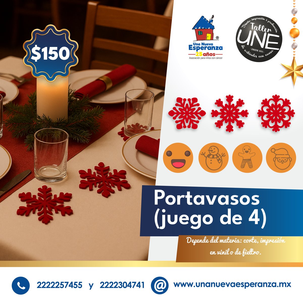 ❄️🥂 ¡Dale un toque navideño a tu mesa! 🥂❄️
Nuestros portavasos en juego de 4 son ideales para tus reuniones y cenas especiales.

¡Haz que cada detalle cuente esta Navidad! 
.
.
.
#Navidad2025 #DecoraciónNavideña #DetallesQueEnamoran #HechoConAmor