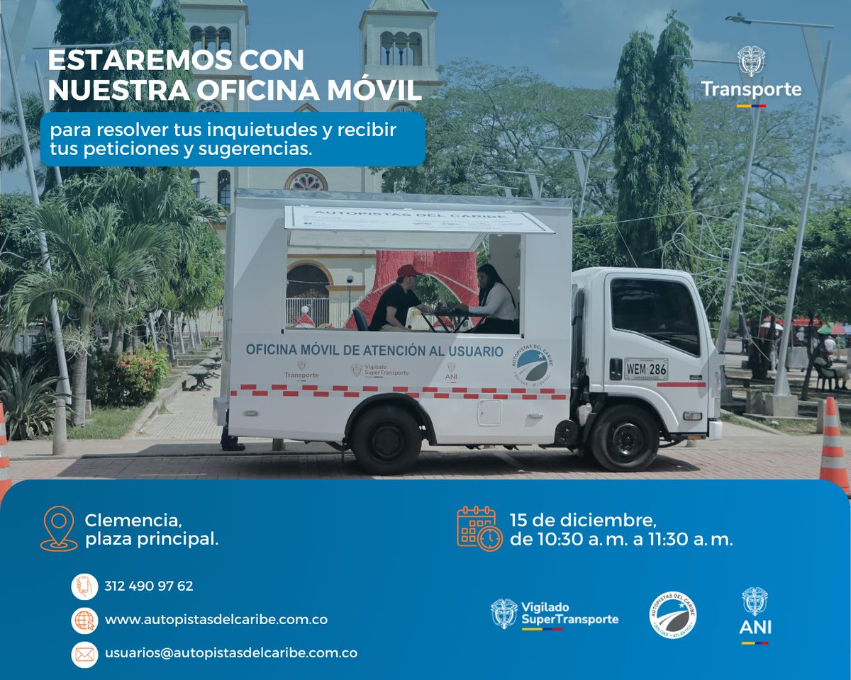 aucaribe's tweet photo. #AutoCaribeInforma | El 15 de diciembre estaremos atentos para recibirte en nuestra Oficina Móvil de Atención al Usuario en el peaje Sabanagrande. 🚐 https://t.co/FrJvnRPNoS